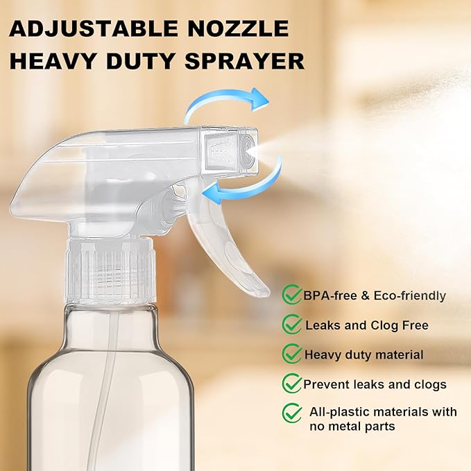 Hethyo Glass Spray Bottles 12oz Empty Spray Bottle Mist/Stream Spraying Small Refillable Containers for Hair Care, Cleaning Solutions, Plants, Essential Oils 2 Pack (Clear, 12oz)