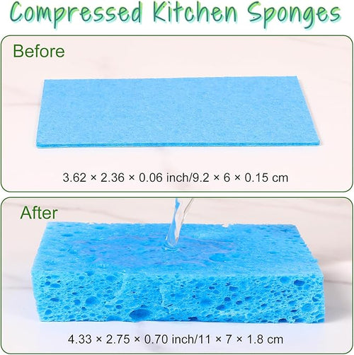 100 Pack Multi-Purpose Sponge Pads, Thickened Kitchen Sponge Bulk Reusable Absorbent Compressed Wood Pulp Dish Sponges for Cleaning, Effective Clean Surface Stains Without Scratching for Kitchen Bath