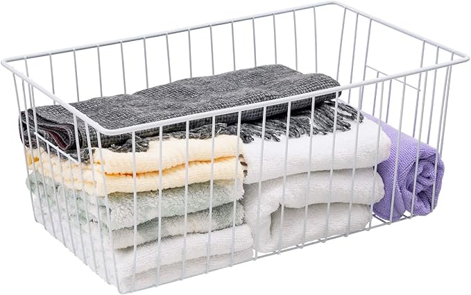 Nprohuge Freezer Organizer Bins, Upright Freezer Baskets for 16, 17, 21 cu.ft Standup Freezer, Wire Storage Baskets with Built-in Handles, 6Pcs, White