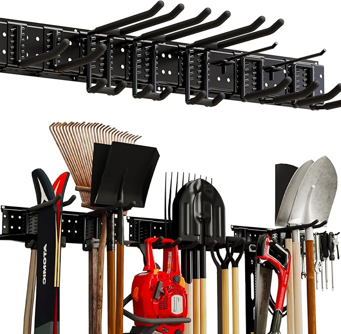 NattyDot Garage Tool Organizer Wall Mount 49.5inch with 9 Hooks Ski Rack for Garden Shovel Holder Garage Wall Organizer Wall Mount Tool Holder for Rack Shovel Shed(Black)