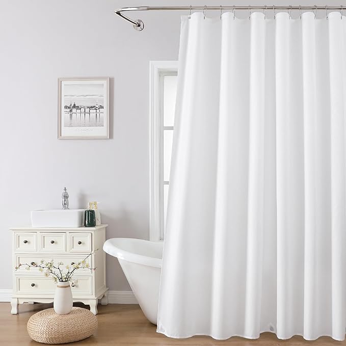 2 Pack Water-Repellent Fabric Shower Curtain Liner - Hotel Quality Machine Washable, 3 Heavy-Duty Magnets with Rustproof Grommets & Weighted Hem, Standard Size 72x66in White
