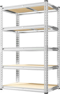 REIBII 2000LBS Storage Shelves 5 Tier Garage Shelving Heavy Duty Metal Shelving Adjustable Garage Shelves for Pantry Closet Kitchen Basement 28" W x 13.8" D x 59.8" H, Silver