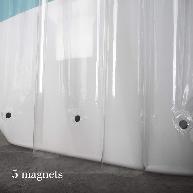 EurCross 9G Clear Extra Long Shower Curtain Liner 72 x 84 inches Long with 5 Magnets, Transparent Heavy Duty Weighted PEVA Plastic Shower Curtains Liner for Shower Bathroom