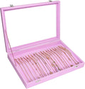 Necklace Organizer Box Premium 20 Hooks Velvet Necklace Display Jewelry Tray with Transparent Lid Jewelry Necklace Display Box for Necklace Pendants Suitable for Women and Girls (Pink)