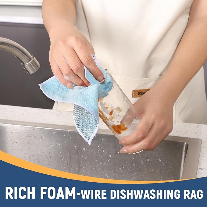 CJACJA Double Side Non Scratch Wire Dishcloth 15pcs-Multipurpose Wire Dishwashing Rags Wire Mesh Cleaning Cloth,Kitchen Towels and Dishcloths Sets Microfiber Cloth for Cleaning Pans Sinks & Cookware