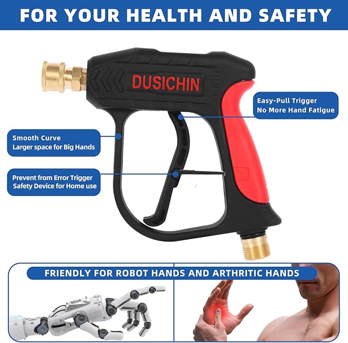 DUSICHIN DUS-022 Short Wand High Pressure Washer Gun 3000 PSI for Pressure Power Washers Black