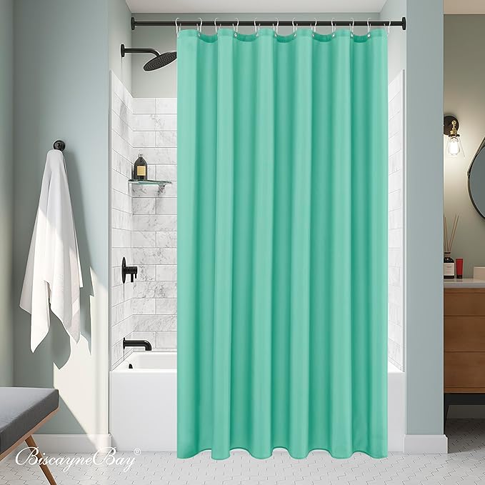 Biscaynebay Quality Fabric Shower Curtain Liners 72 Inch by 72 Inch, Teal Water Resistant Bathroom Curtains Rust Resistant Grommets & Weighted Bottom Hem Machine Washable
