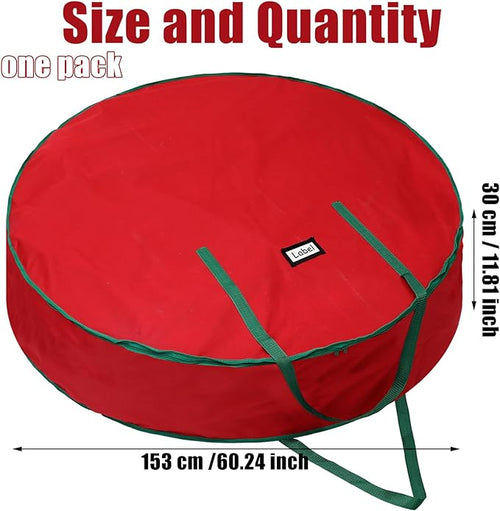 1 Pcs 60" Christmas Wreath Storage Bag Zippered Garland Holiday Container with Reinforced Handle Tear Resistant 600d Oxford Organizer Wreath Holder with Card (Red)