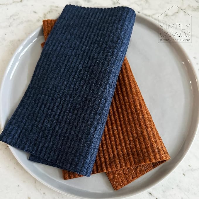 SIMPLYCASA Hand‑Dyed 5‑Pack Swedish Dishcloths – Reusable, Biodegradable Cloths, Super‑Absorbent Dual‑Texture, Plastic‑Free Packaging, Made in Sweden