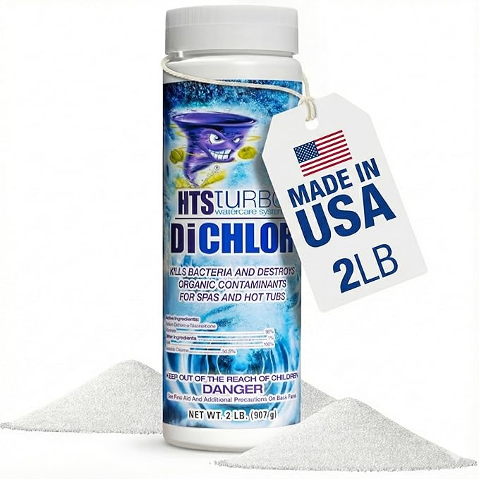 Chlorine Granules for Hot Tubs and Spa - 2 lbs (32 oz) Made in USA | Stabilized Dichlor, Fast-Dissolving Granular Chlorine Sanitizer | Hot Tub Spa Water Care Treatment