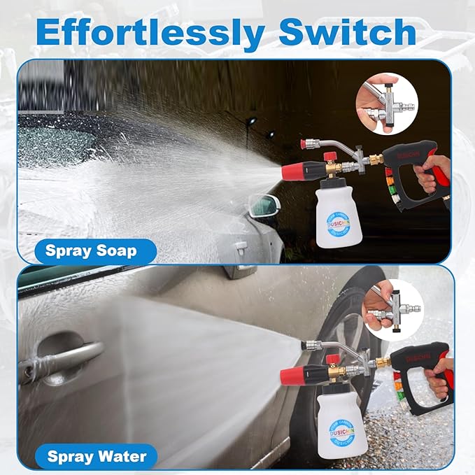 DUSICHIN Pressure Washer Short Gun Foam Cannon 1/4" Quick Connector,Car Wash Foam Gun Kit Dual Connector Accessory,Pressure Washer Nozzle Tips 3/8'' Swivel Quick Connector,Not Use with Garden Hose