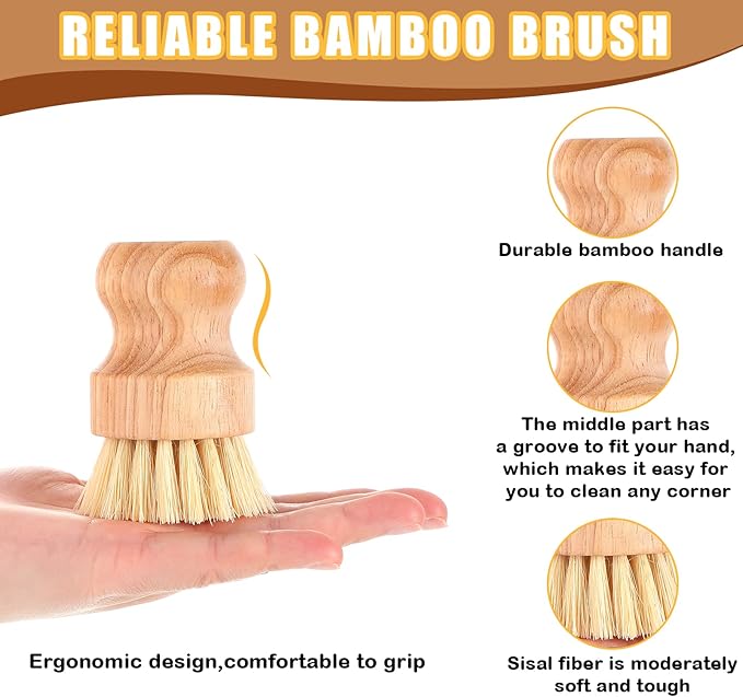Nuenen 30 Packs Bamboo Dish Scrub Brushes Wooden Scrubbers Set Kitchen Dishwashing Scrubber with Natural Sisal Bristles for Iron Pot Pan Sink