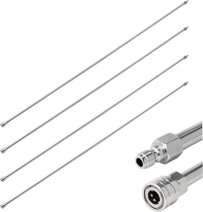 RIDGE WASHER Pressure Washer Wand Extension, 240 Inch Replacement Pressure Washer Lance, Stainless Steel Power Washer Extender Wand, 1/4” Quick Connect Fitting, 4000 PSI (4 Wands – 60" Each Wand )