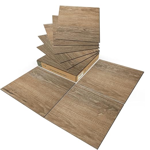 Art3d Peel and Stick Vinyl Floor Tiles 10-Pack 12 x 12 inch, Self Adhesive Waterproof Flooring Wood Planks for Kitchen, Dining Room, Bedrooms, Cover 10 Sq. Ft, Light Brown Ash