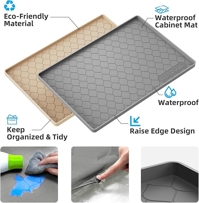 Winisok Silicone Under Sink Mat 22" x 19", kitchen Essentials and Gadgets, Shelf liner and Cabinet Protector, Home Organizers and Storage, Waterproof Bathroom Tray