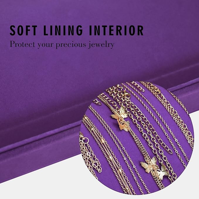 Necklace Organizer Box Premium 20 Hooks Velvet Necklace Display Jewelry Tray with Transparent Lid Jewelry Necklace Display Box for Necklace Pendants Suitable for Women and Girls (Purple)