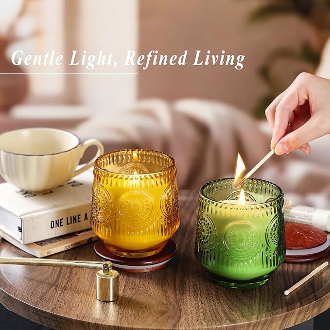 2 Pcs Soy Wax Scented Jar Candles Set, Vanilla Cinnamon & Cedar Balsam- Scented Candles for Home, 7.5oz Each, Up to 52 Hours Burn Time, Decorative Aromatherapy Candle for Relaxation & Luxury Gifting