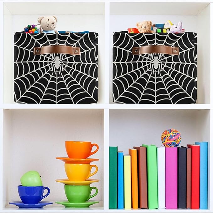 ALAZA Funny Spider Web Halloween Black Foldable Storage Box Storage Basket Organizer Bins with Handles for Shelf Closet Living Room Bedroom Home Office 2 Pack