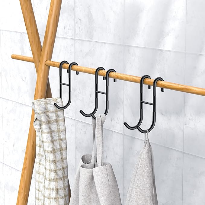 Over Door Hooks, Shower Hooks 2-Pack Black Frameless Glass Shower Door, Towel Hooks for Bathroom