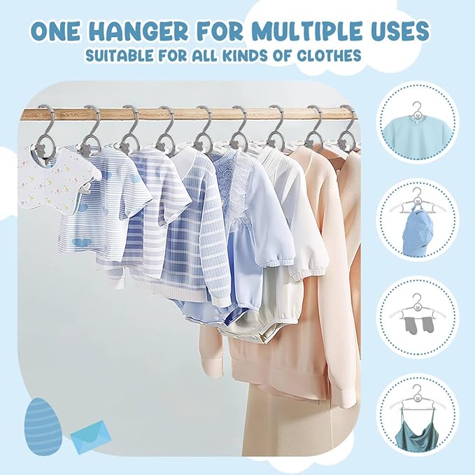 30 Pack Kids Hangers for Nursery Closet, Adjustable Non-Slip Toddler Baby Hangers with Windproof Buckle, 11-14" Infant Child Plastic Clothes Pant Hanger for Boys Girls Newborn Adult, Grey