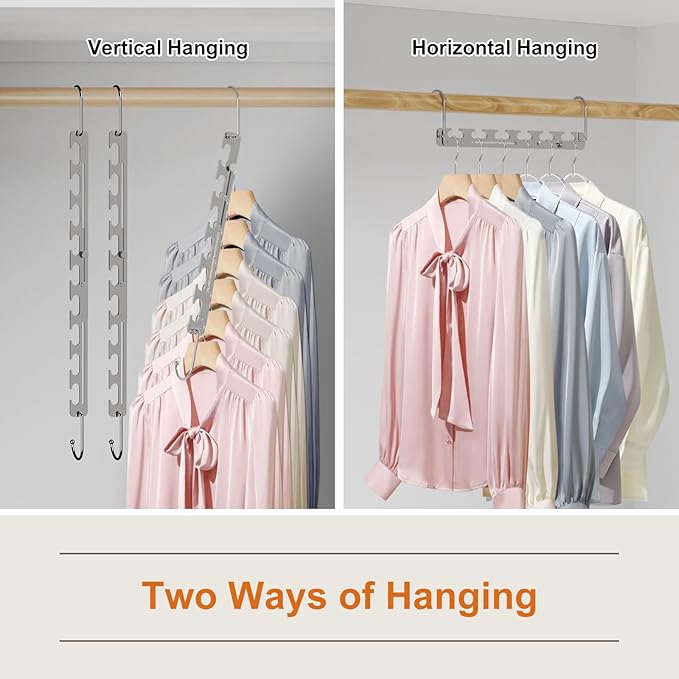 Sindax Space Saving Hangers Telescopic, 6 Holes Clothes Hangers Adjustment to 9 Holes, Upgraded Sturdy Metal Clothes Hangers Space Saving for Heavy Clothes, Closet Organizers and Storage - 3 Pack
