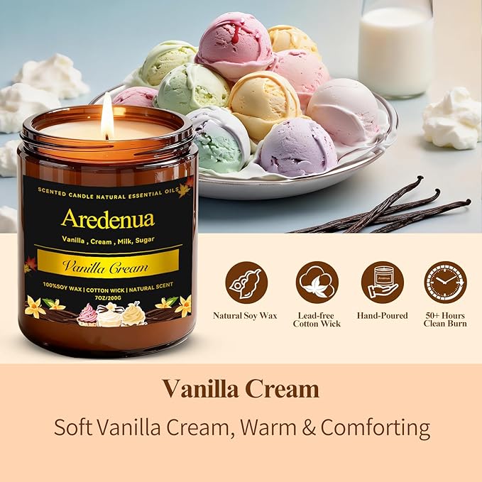 Vanilla Cream Odor Eliminating Candles – Home Deodorizing Soy Candles for Removing Pet, Kitchen & Bathroom Odors, Fresh Air Scented Candle with Clean Vanilla Aroma, Long-Lasting Odor Remove Candle