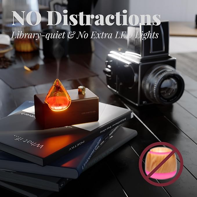 Amber Premium Glass Essential Oil Diffuser with Handmade Wood Base for Aromatherapy, Retro Waterless Scent Diffuser with Cool Mist, Rechargeable & Wireless Oil Nebulizer with LED & Timer, 2026 Model