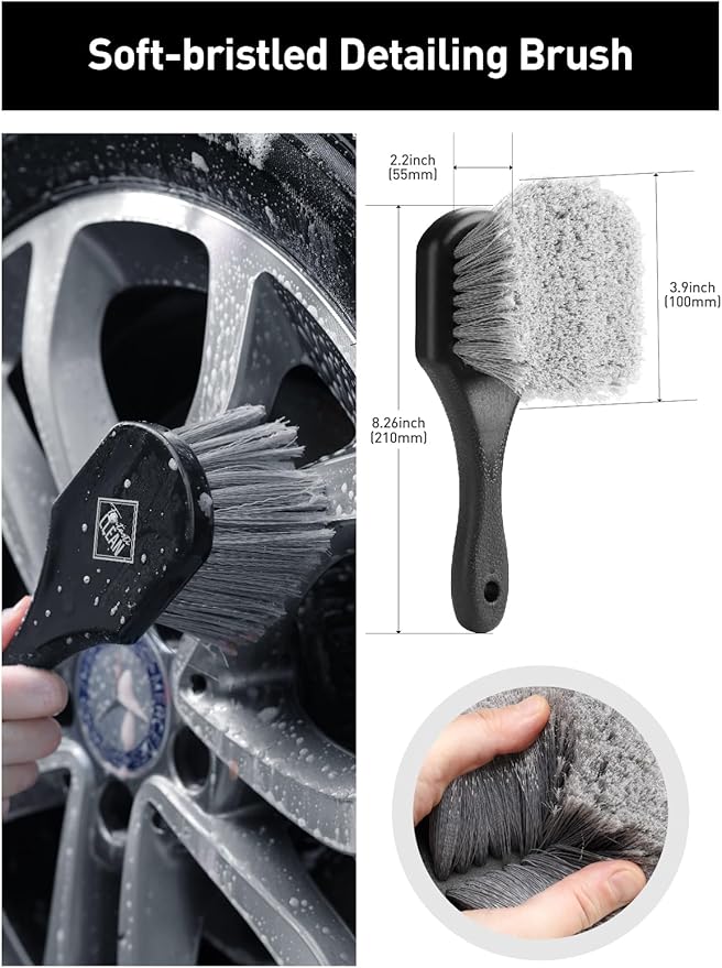 Fantasticlean 7PCS Car Wheel Cleaning Pro Kit, Tire Brush, Soft-bristled Rim Brush, Microfiber Flat Wheel Brush, Double-Ended Detailing Brush, Detailing Pads, Scratch-Free & Multipurpose