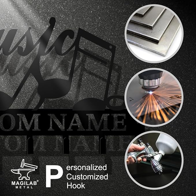 Personalized Custom Music Wall Hooks,Metal Music Room Art Clothes Hooks,Metal Music Wall Home Storage Decorative,For Front Door, Hallway, Kitchen, Bedroom,Keys,Hats (Style J)
