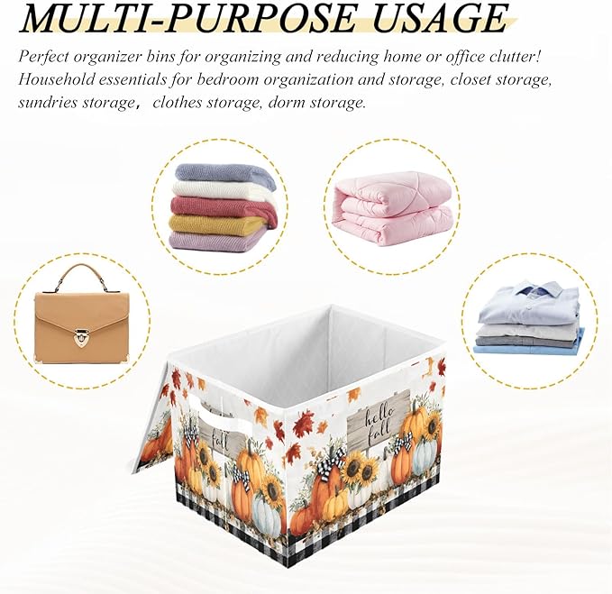 Bolaz Storage Bins with Lids and Handles,Pumpkin Storage Box Basket with Cover Collapsible Organizer Containers for Home Closet, Shelves