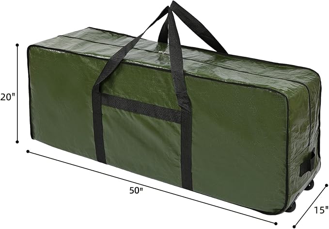 HOMEST Christmas Tree Storage Bag, Fits for 4.5-7 ft Xmas Artificials, Zippered Bag with Reinforced Carrying Handles and Wheels, Green (Bag Only)