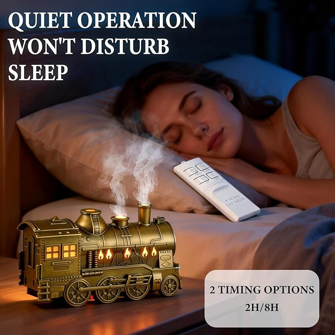 Train Diffuser 300ML Essential Oil Diffuser Cool Mist Humidifier Aroma Diffuser,2 Color Light 2 Mist Modes,3-in-1 Vintage Steam Train Diffuser Humidifier with Remote Control,Home Decor & Gift (Copper)