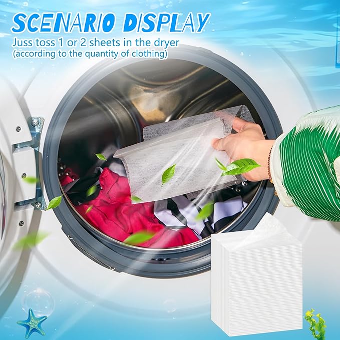 Heigble 600 Count Dryer Sheets Bulk Fabric Softener Sea Salt Scent Dryer Sheets Naturally Softens and Removes Static Cling, Ideal for Large Households, Sensitive Skin