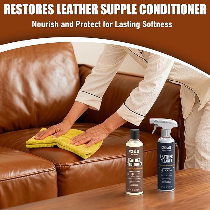 Leather Cleaner and Conditioner Kit – 2×16oz | Leather Cleaner for Car Seats, Furniture, Couches, Shoes & Boots | pH-Balanced, Non-Greasy, Restores & Protects All Leather