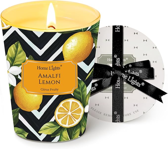 HomeLights Large jar Candle | 1-Wick Long-Lasting Scented Candles, 6.7oz Natural Soy Wax Candle for Home Scented, Eclectic Mixed Styles Gifts for Women & Men, Amalfi Lemon