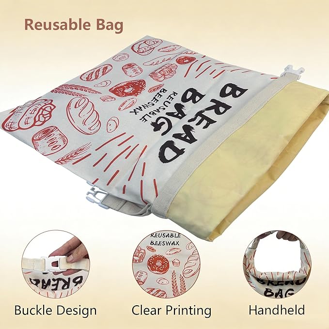 Bread Bags for Homemade Bread- 2 Packs XL Beeswax Bread Bag Reusable Homemade Bread Sourdough Organic Food Storage Bag to Keep Sourdough Fresh