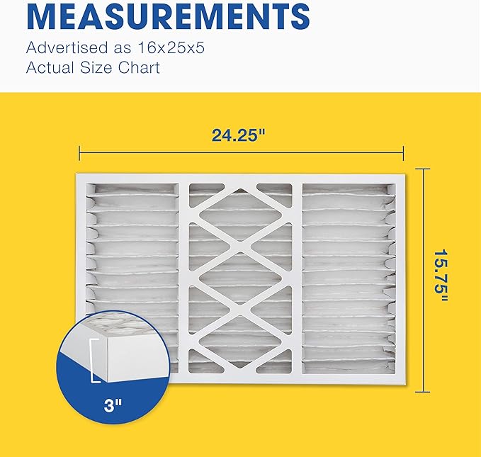 Aerostar 16x25x5 MERV 8 Pleated Replacement Air Filter for Bryant Carrier FILCCFNC0016, 2 Pack (Actual Size:15 3/4" x 24 1/4" x 3")