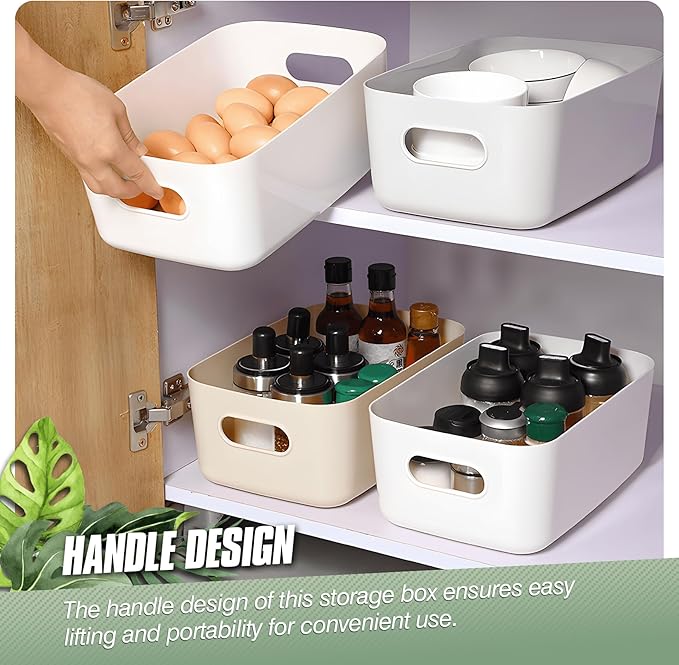 6-Pack Plastic Storage Bins Baskets of 3 Sizes, Cabinet Organizer Pantry Organizing Baskets with Handles, Cupboard Box Containers for Home Kitchen Bathroom Classroom Office, Yellow and Beige