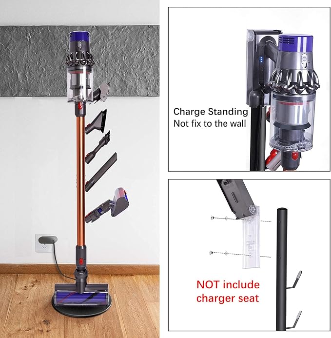 Storage Stand Holder Compatible with V15 Detect, V11 V10 V8 V7 V6 Cordless Vacuum Cleaners and Accessary, Floor Docking Station Metal Organizer Bracket with 5 Hooks, Black