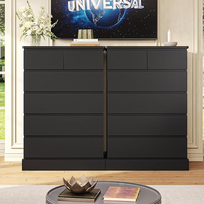 DICTAC Black Tall Dresser for Bedroom with 6 Drawers, 43.9" Tall Dressers & Chests of Drawers, Modern Wood Closet Organizer and Storage Cabinet, Large Vertical Dresser for Bedroom, Closet, Hallway
