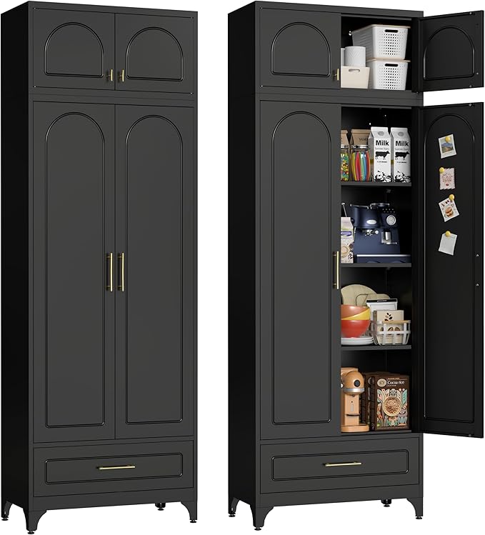 90" Pantry Kitchen Cabinet with Drawer, 75" Pantry Cabinets with 15" Cabinets, Freestanding Kitchen Storage Cabinet for Dining Room, Living Room, Alacena para Cocina, Assembly Required, Black