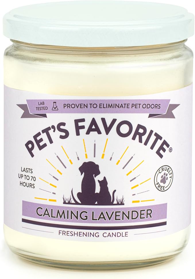 Pet's Favorite Pet Odor Candle, Clean Burning, Long Lasting Scented Candles with a Cotton Wick. (Calming Lavender, Pack of 1)