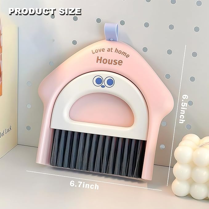 Small Dustpan and Broom Set,Mini Handheld Dust pan with Cleaning Brush Set for Home Desktop, Sofa,Office,Keyboards, Pet Care Household,Camping (Pink)