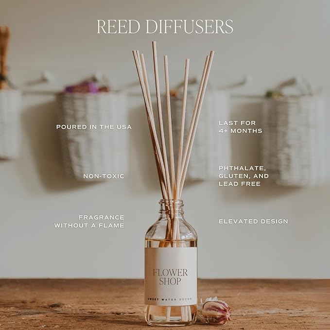 Sweet Water Decor Warm and Cozy Reed Diffuser Set - Orange, Cinnamon, Clove, and Pine Fall and Winter Scented Diffuser - Scent Diffusers for Home, Long Lasting Fragrance, Made in The USA