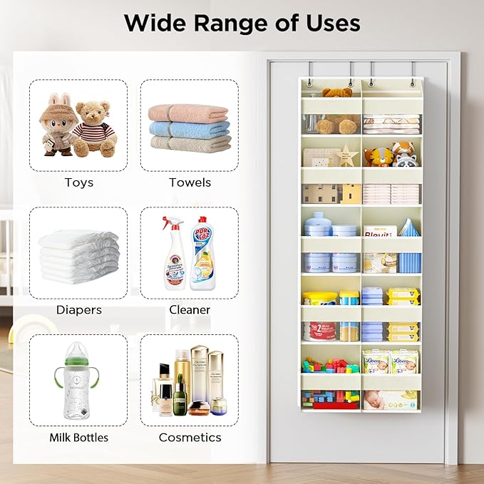 PureSpace 5-Tier Over The Door Organizer with 10 Side Mesh Pockets & Clear Windows, 80 lb Weight Capacity Hanging Storage for Bathroom, Bedroom, Nursery, Panty, Organizer Toys, Shoes, Diapers