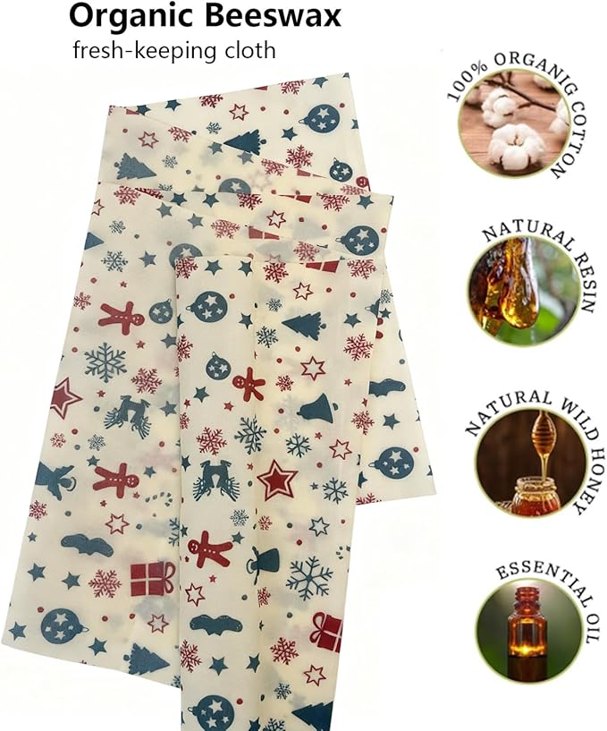 Organic Beeswax Wraps for Food-12 x 40" Reusable Beeswax Wraps Roll for Food Preservation & Storage Eco-Friendly Food Wraps Sustainable Food Storage Wraps for Cheese, Sandwich, Bread (Xmas)
