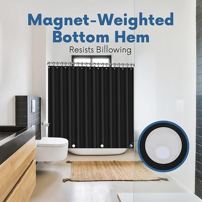Premium Shower Curtain Liner, 72"W X 72"H - PVC-Free, 6G PEVA Shower Curtain with 12 Rust Proof Grommets And Magnet-weighted Bottom Hem - Moisture Stain Proof Shower Curtain Liner - Black