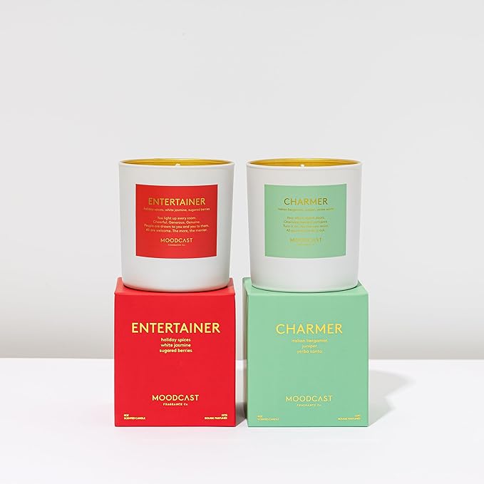 Moodcast Charmer Scented Candle – Aesthetic Candle for Home, Italian Bergamot, Juniper & Yerba Santa, Clean Coco Wax Blend, Vegan, Paraben-Free, 45-Hour Long Lasting Burn – 8oz