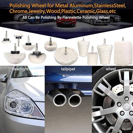 Tworider 11 pcs Buffing Wheel for Drill, Buffing Pad Polishing Wheel Kits, Wheel Shaped Polishing Tool for Metal Aluminum, Stainless Steel, Chrome, Jewelry, Wood, Plastic, Ceramic, Glass, etc
