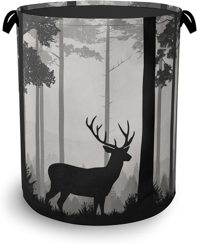 Deer Laundry Basket,Forest Foldable with Handles Tote Bag Oxford Cloth for Bathroom Bedroom Dirty Clothes Storage Bucket 16" x 20.8"